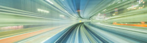 IT services depicted by illustration of data moving extremely fast through a city